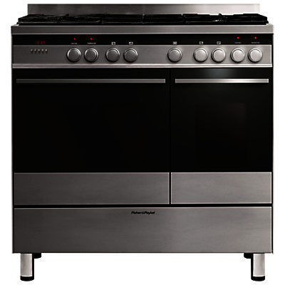 Fisher & Paykel OR90L7DBGFX Dual-Fuel Range Cooker, Brushed Stainless Steel and Black Glass